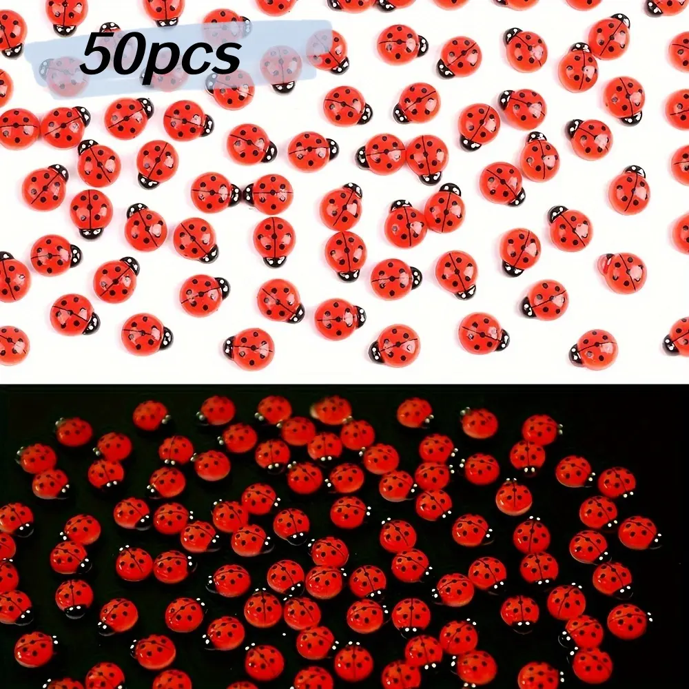50 Magical Mini Glowing Ladybug Dolls, Resin Animal Ladybug Toys, Fairy Garden Micro Landscape Decor, Cake Decoration, Cake Decorating, Glow In The Dark