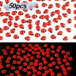 50 Magical Mini Glowing Ladybug Dolls, Resin Animal Ladybug Toys, Fairy Garden Micro Landscape Decor, Cake Decoration, Glow In The Dark