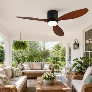 52-Inch ARCH Remote-Enabled Compact DC-Powered Ceiling Fan with Lights, Flush Mount Low Profile, 3 ABS Blades, 6-Speed Reversible Motor, Noiseless, Black+Walnut, Indoor Outdoor Use, 9.15 lb Weight, Remote-Enabled Ceiling Fans, Compact Ceiling Fans