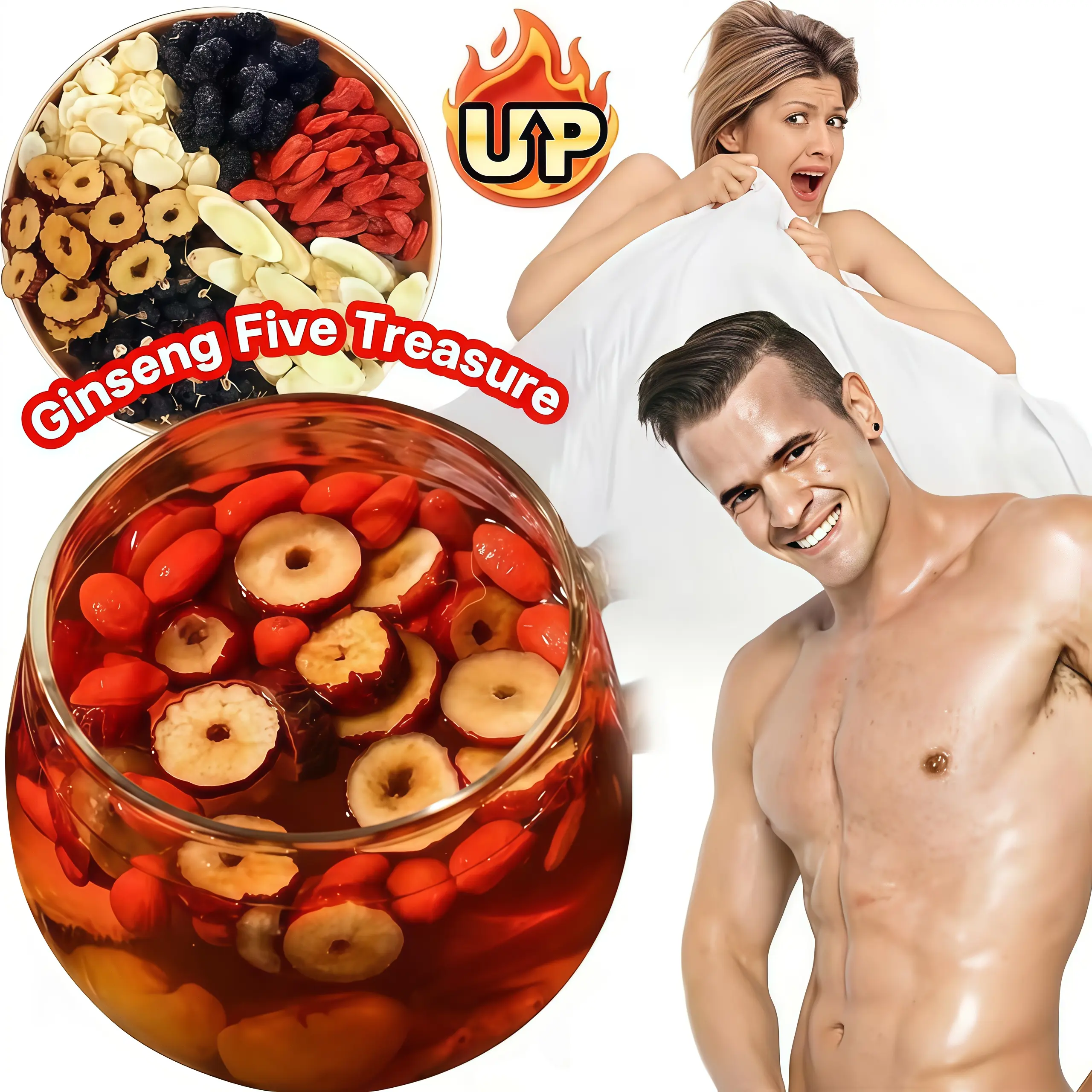 Kidney Liver Tea, Day Gift,Ginseng FiveTreasures Tea Herbal Blend ContainsGinseng, Goji Berries, and Red Dates NaturalOrganic Tea Bags Suitable for Men andNomen,Combat Power Up Beverage