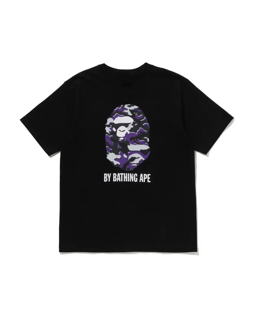 TRENDING 2026 Purple Camo Tee Short Sleeve Crew Neck Casual Summer T-Shirt with Iconic Ape Head Design and Plaid Pattern