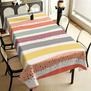 Bohemian Rainbow Striped Tablecloth, Macaroon Multi-color Stripes with Black Polka Dots, Wrinkle-resistant Non-ironing Tablecloth, Suitable for Restaurants, Kitchens, Cafes and Children's Fun Home Decoration with Multiple Sizes To Choose From.