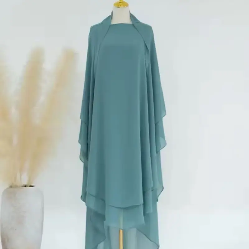 Green Long Khimar - Muslim Women's Modest Full-Coverage Scarf for Daily Wear, Lightweight Breathable Fabric