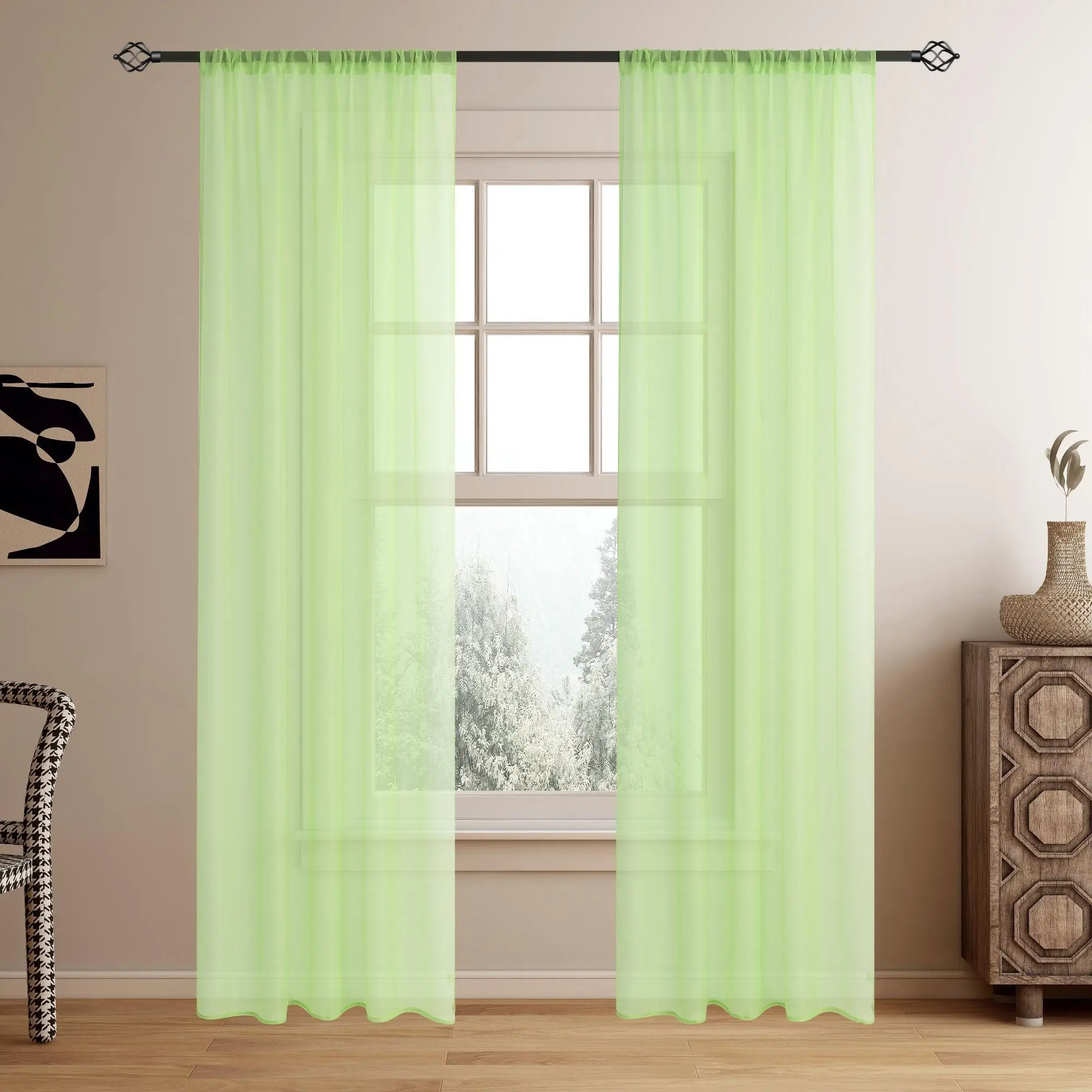 Elegant Sheer Curtain, 1 Count Translucent Curtain For Bedroom, Office, Soft And Breathable Home Decoration Fabric
