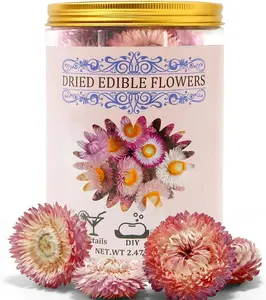 90+ Food Grade Pink Flowers for Cake and Cocktails Decorating – Culinary-Grade Dried Pink & White Strawflowers for Garnish, Baking, and Drink Toppers