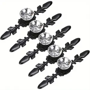 5 drawer locks and handle sets-decorative crystal glass diamond lock reel for cabinets and closet doors, including screws for kitchen, bathroom and office decoration, Door Hardware