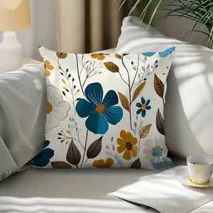 Double-Sided 1pc Blue-Green Floral Single-Sided Printed Pillowcase Peach Light Beige Cushion Cover 14x14 16x16 18x18 20x20inch