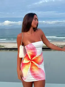 Women's Floral Print Tube Dress, Fashion Casual Strapless Sleeveless Short Dress for Holiday Vacation Daily Wear, Ladies Dress for Summer