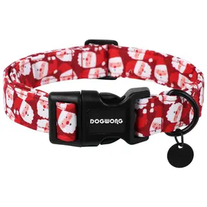 DOGWONG Christmas Dog Collar, Adjustable Santa Claus Dog Accessory - Lightweight Collar for Small, Medium & Large Dogs