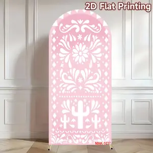 Pink Mexican cactus Cielito Lindo Arch Backdrop Cover for Fiesta Bridal Shower Birthday Party Decor Wedding Arched Backdrop Elastic 2-Sided Fabric Background