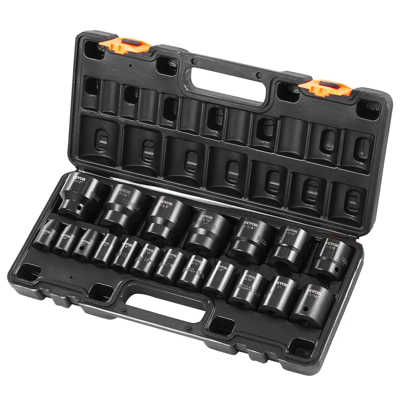 【summerfinds】VEVOR Impact Socket Set 1/2 Inches 19 Piece Impact Sockets, Standard Socket Assortment, 1/2 Inches Drive Socket Set Impact Standard SAE (3/8 Inches to 1-1/2 Inches) 6-point Hex Sockets