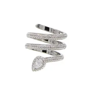 Spiral Silver Ring with Decorative Band and Center Stone