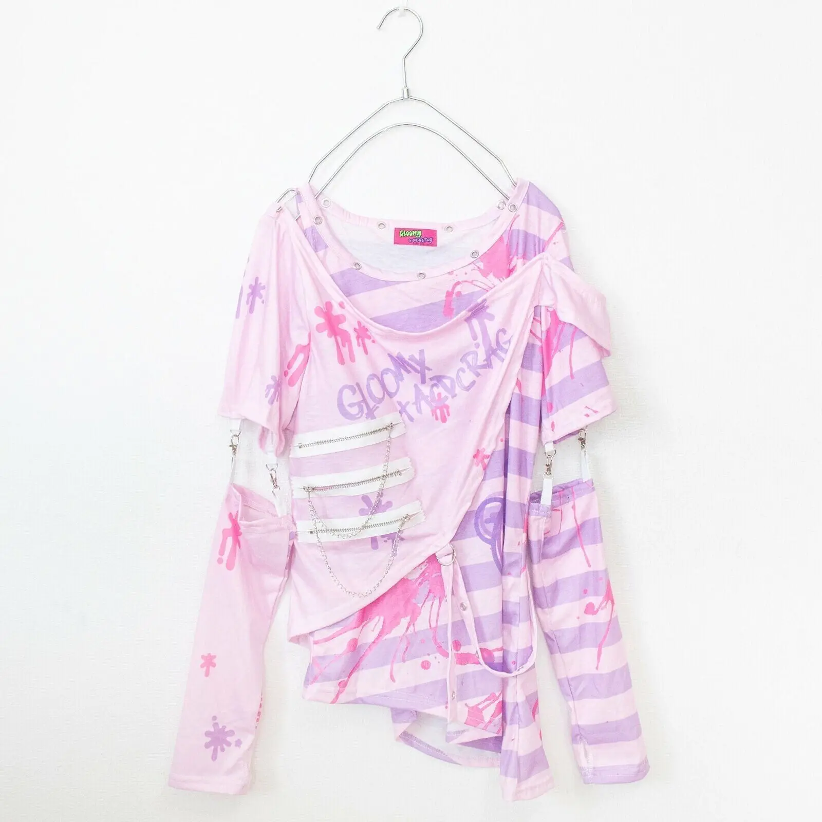 Gloomy Bear Goth Emo Punk Pink & Purple Punk Raver Shredded Top Small, S