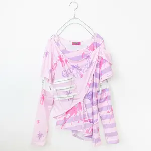 Gloomy Bear Goth Emo Punk Pink & Purple Punk Raver Shredded Top Small, S