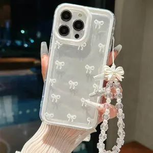 Bow Pattern Anti-Drop Tpu Phone Case with Fashion Lanyard, Compatible with Apple iPhone 6 7 8 9 X XS XR 11 12 13 14 15 16 17 PRO MAX PLUS Air mini & Samsung Models, Durable Material