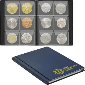 Acid-Free Modern Artificial Leather Coin Album, 60 PVC Pockets (4.5cmx4.5cm/1.8inx1.8in) with Cover, Elegant Black Home Organizer for Penny Storage