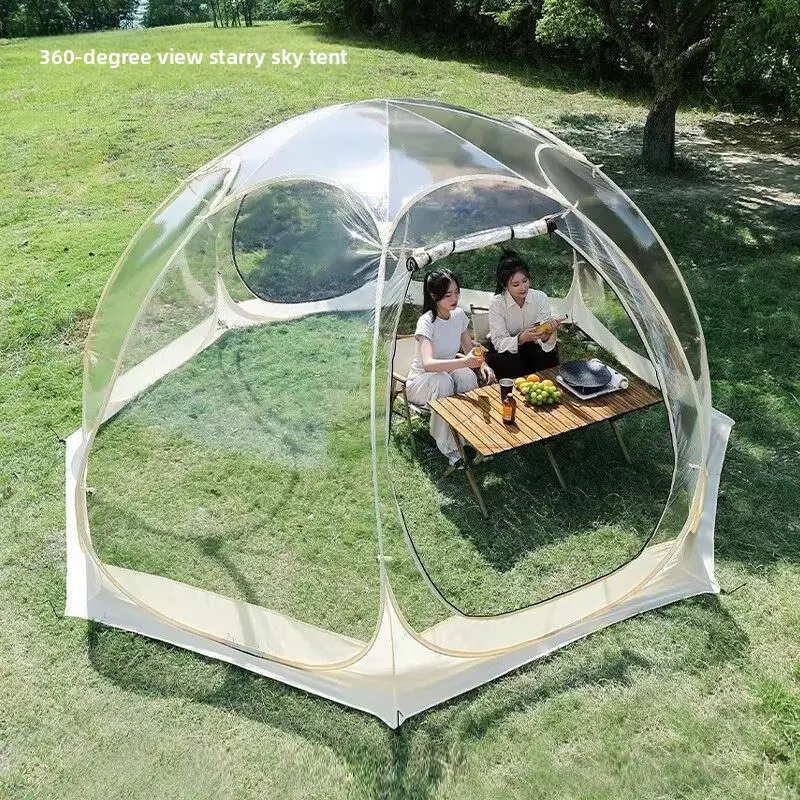 Outdoor Globe Tent, PVC & Oxford Camping Shelter Canopy with 360-Degree View for 4-10 People, Rainproof Single Layer Portable Shelter, Rainproof Tent