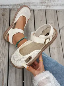 Women's Fashionable Adjustable Double Buckle Design Platform Sandals, Casual Comfortable Flat Sandals for Beach, Outdoor, Daily Wear, Girl