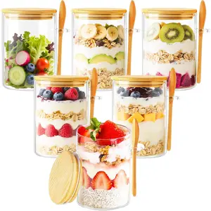 6 Pack Overnight Oats Containers with  and Spoons, 16oz Glass Jars with  , Airtight Meal Prep Yogurt Containers for Breakfast, Parfait, Salad,  Pudding