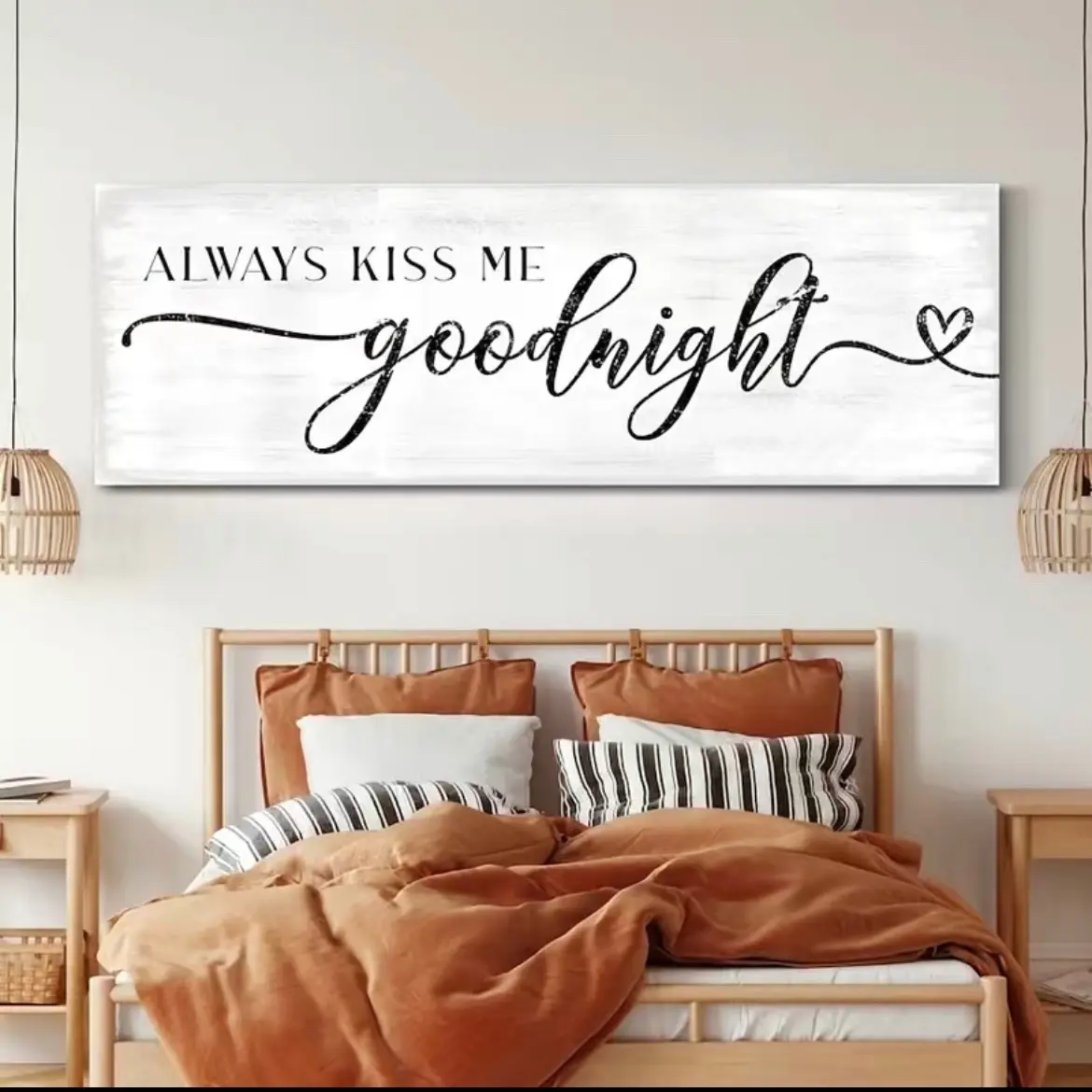 “Always Kiss Me Goodnight” black and white canvas print H 20” X W 52”, w/o Frame Poster Decor Room Ornaments Decoration Wall Artistic Gift