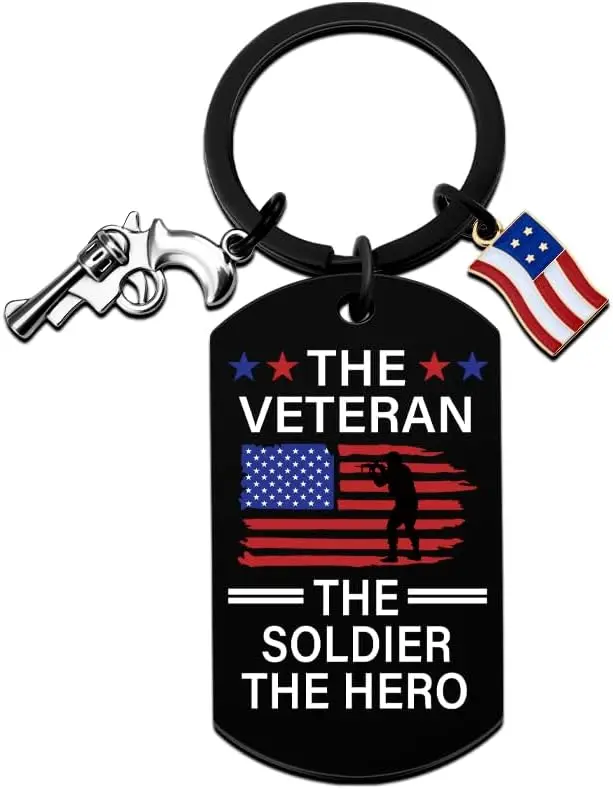 American Flag Keychain Veteran Day Keychains Veteran Gifts for Men The Veteran The Soldier The Hero Military Keychain for Soldiers Army Stuff