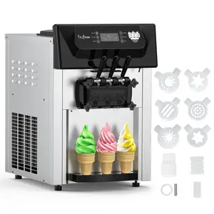 【GARVEE】Commercial Soft Serve Ice Cream Machine with 3 Flavors, Countertop Design, 5.3-7.4 Gal/H Capacity, LCD Touch Screen, Automatic Cleaning, Sturdy, Efficient, and Easy Clean System