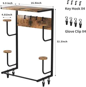 Motorcycle Helmet Wall Mount with 4 Hat Stands,4 Glove Chips & Hooks,Helmet Wall Mount Display,Motorcycle Gear Storage for Helmets, Clothes, Accessories,Wood Color