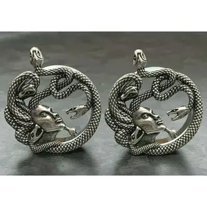 PAIR of Unique Medusa Snake Hair Steel Double Flare Tunnels/Plugs
