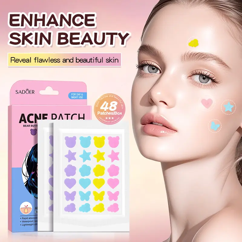 Cute cover-up, clear skin!  SADOER Acne Patch: Heal fast, look cute. 48 pastel star/heart patches for your best skin yet.