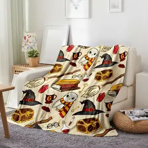 Harry Potter Pattern Flannel Blanket, 1 Count Halloween Decor Soft Warm Nap Throw Blanket with Storage Bag, Napping Blanket for Home Office Travel Camping Living Room Sofa Chair Bed, Figure Print Blanket, Flannel Cozy Blanket
