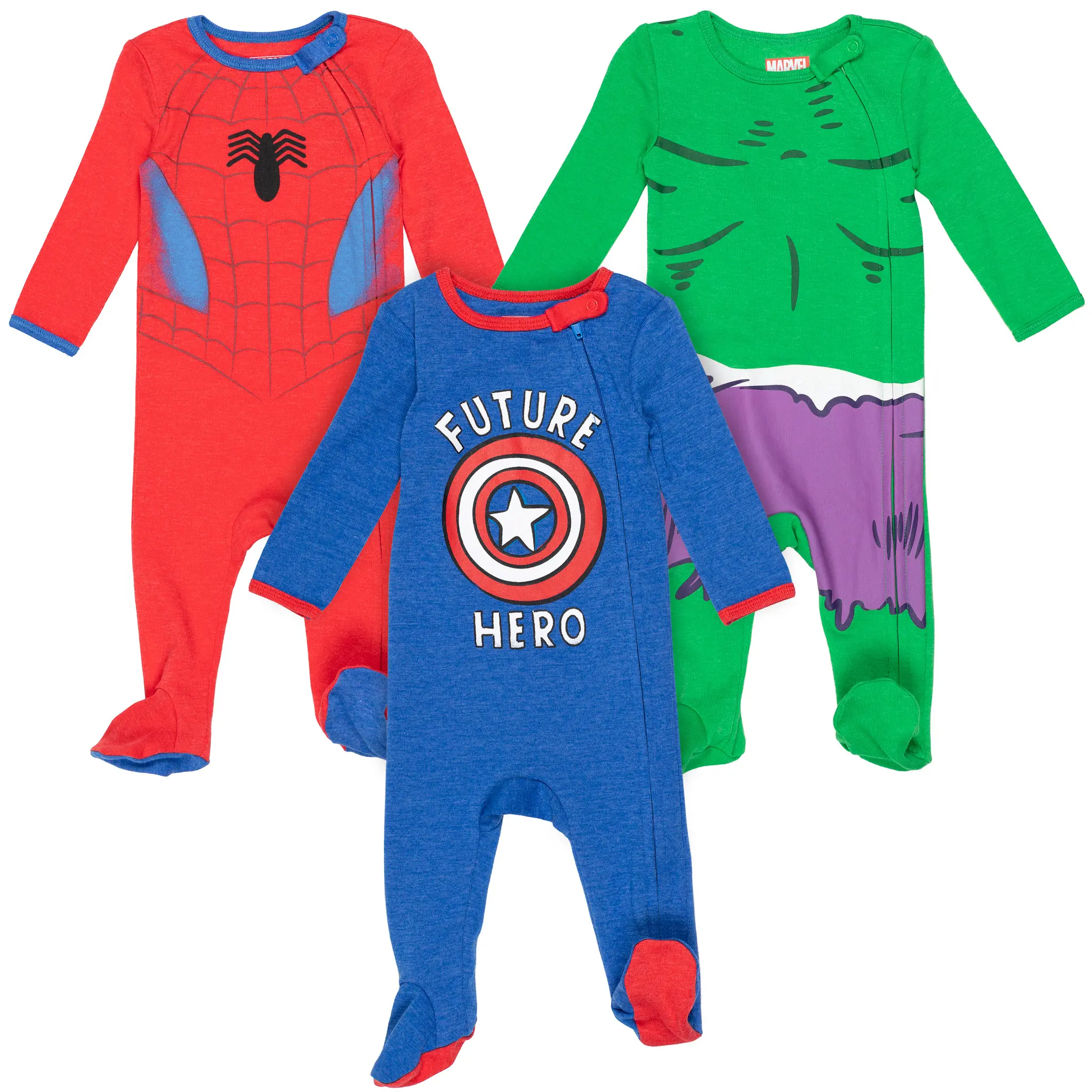 Marvel Avengers Print Baby Boys' Ribbed Cotton Zip-Front Coverall Set, Comics Multi, Newborn to Infant Cosplay Outfit, Character Art