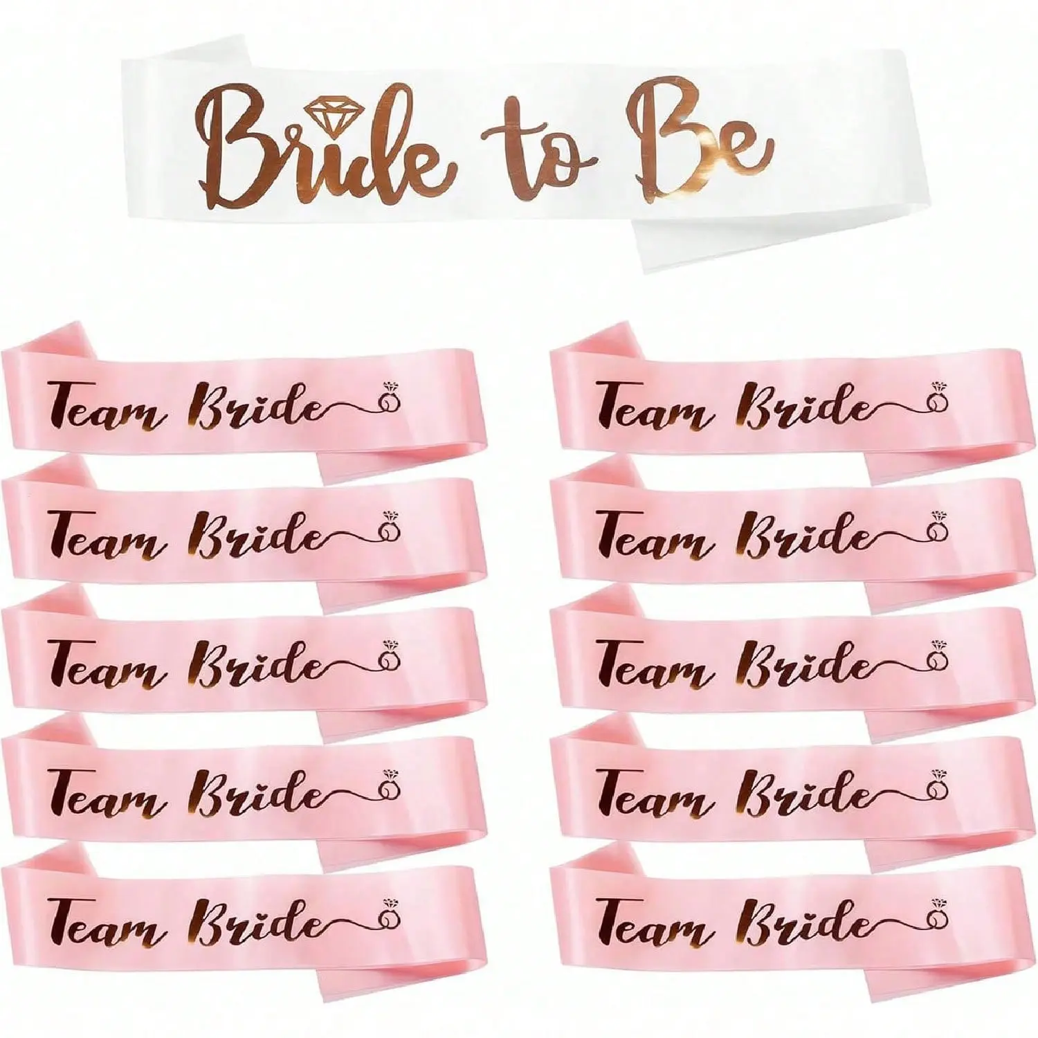 11 Pieces Bride Bridesmaid Sash Set, White Bride Sash with Pink Bridesmaid Sashes, Satin Wedding Party Decor Accessories, Party Props, Party Supply, Multi-scene Dress Up Sashes for Bachelorette Party, Bridal Shower and Wedding Themed Party Decoration