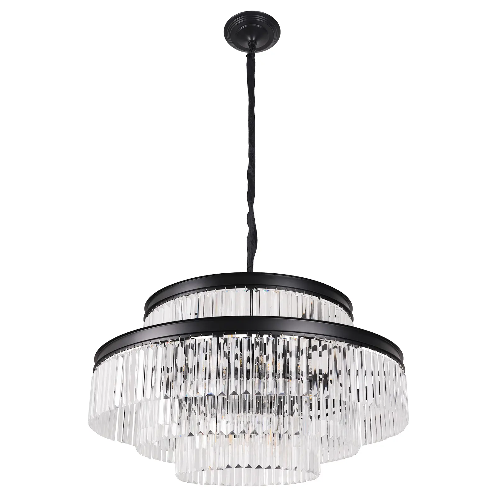 iTni Modern Classic 18-Light 4-Tier Transparent Crystals Metal Circle Ceiling Mount Chandelier, 31.5'' L x 31.5'' W x 17'' H, Dimmable Indoor Lighting with Switch, 40W Edison Bulb Compatible (Bulbs Not Included) for Dining Room