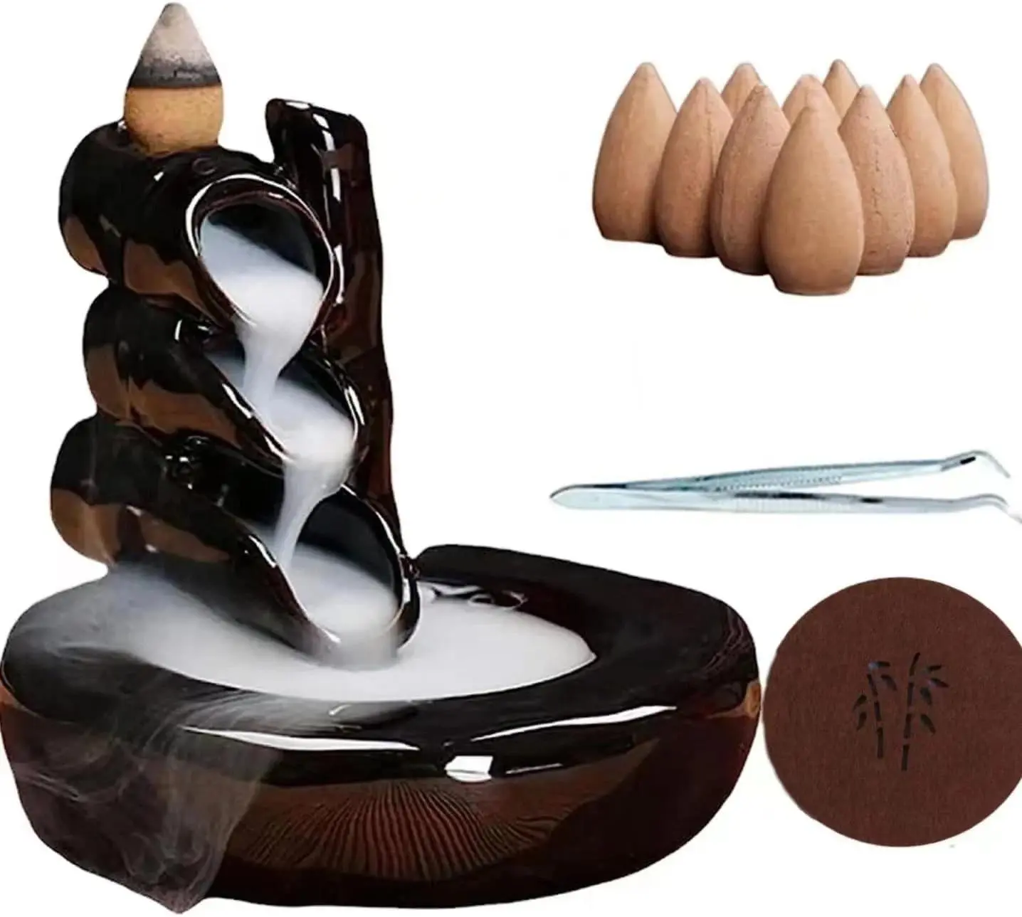 Backflow Incense Burner, Waterfall Incense Burner with 20 Old Sandalwood Cones