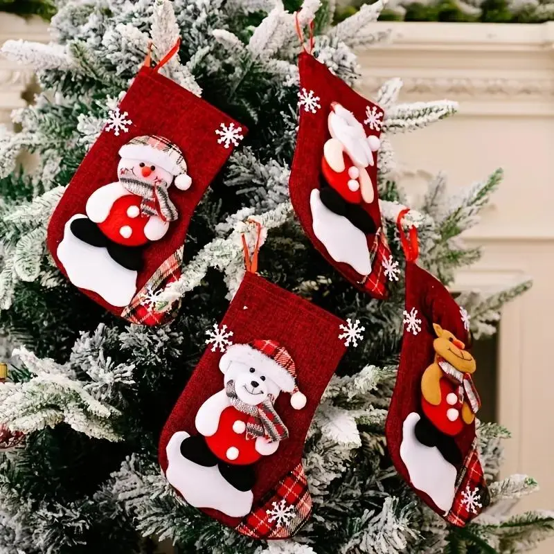 Christmas Stockings Set, Santa Claus & Snowman Design, Medium Size, Perfect for Home Decor, Holiday Parties, Gift Giving