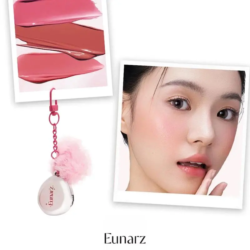 Eunarz Single Item Portable Mini Pendant Keychain Cosmetics - Lip Care Accessory with Built-In Mirror, Glossy Silky Dewy Lip & Cheek Cream Blush, Eyeshadow, Translucent Compact for Radiance