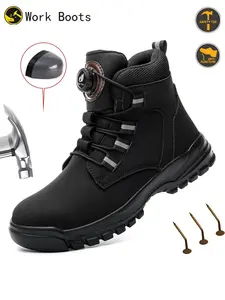 Waterproof Steel Toe Boots Comfortable Mens Protective Work Shoes Safety Worker Rugged Work Boots Indestructible Steel Toe Rotary Buckle Closed Shoes Lightweight Non Slip Puncture Resistant Anti-smash Industrial Construction Boots Steel Toe Footwear