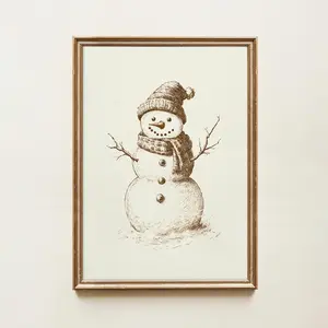 Vintage Christmas Art |Rustic Snowman Printable Wall Art | Winter Holiday Decor |Scandinavian Style Cozy Farmhouse Print