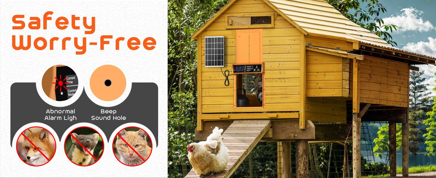 Solar Automatic Chicken Coop Door with Timer & Light Sensor – Auto Open & Close Chicken Door, Anti-Pinch Safety, Durable Aluminum Poultry Door, 7W Solar Panel & USB Charging Backup Easy Install manual setting enclosure reliable conductivity