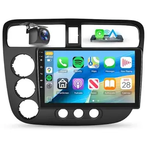 9-Inch Android 15 Car Radio for Honda Civic 2001-2005, 2+64G Plug-and-Play Car Stereo with Wireless CarPlay Touchscreen, Android Auto, GPS Navigation, Wi-Fi, Bluetooth, FM/RDS, MirrorLink, SWC, Backup Camera, Father's Day Gift