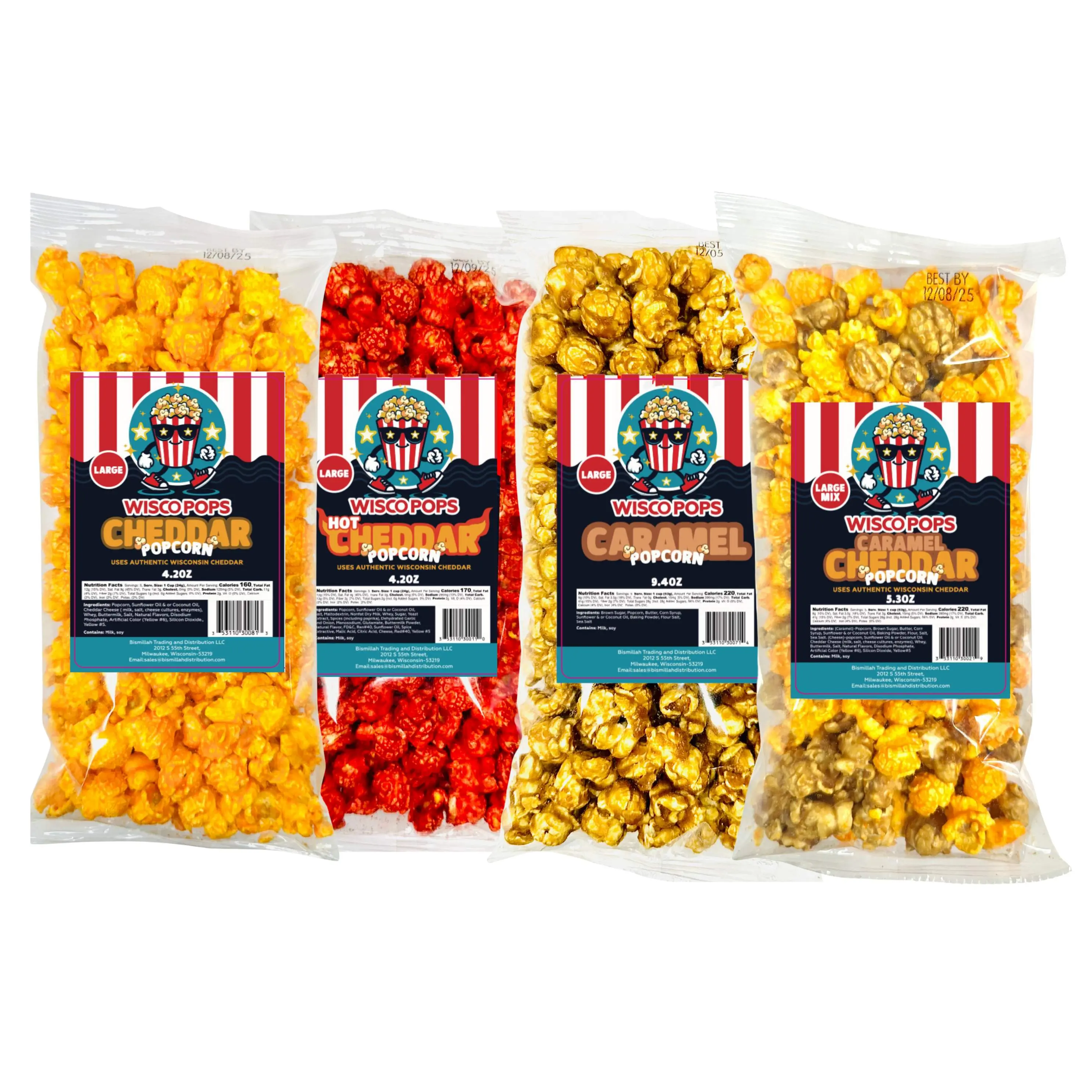 4 Flavor Popcorn Assortment Sampler by Wisco Pops 4 Flavor Popcorn Assortment Sampler by Wisco Pops