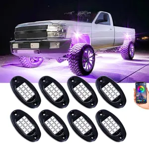 8pcs Car RGB LED Rock Lights Kit 12 Pods High Bright Multicolor Underglow Light Waterproof IP68 with APP Control & Music Mode for Truck ATV UTV RZR SUV