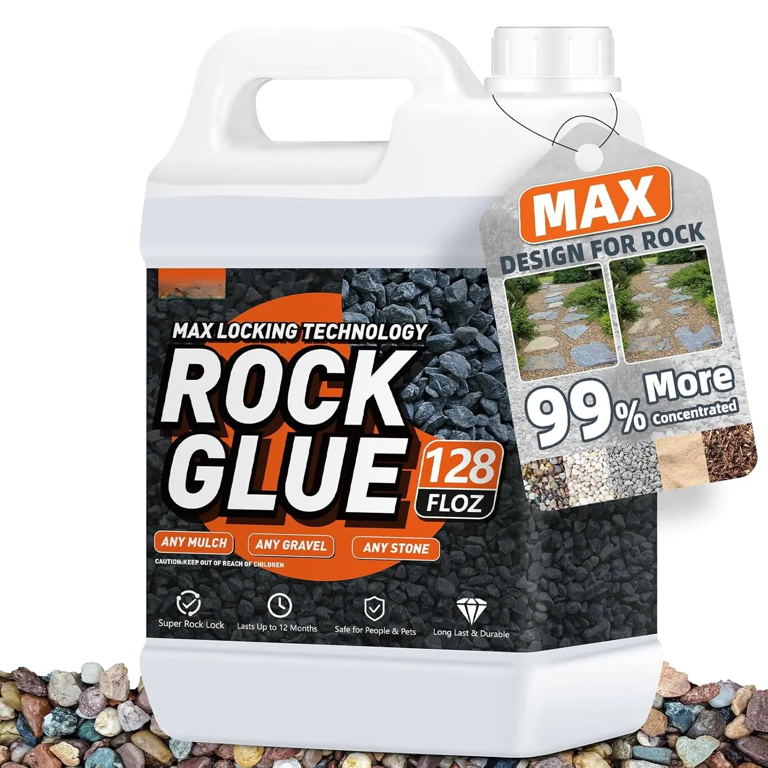 Rock Glue, 1 Gallon 99% Stronger Bond Mulch Glue for Landscaping, Long-Lasting Stronger Hold for Mulch, Pine Straw, Pea Gravel Stabilizer-Mulch Lock for Garden,  Landscaping Binder
