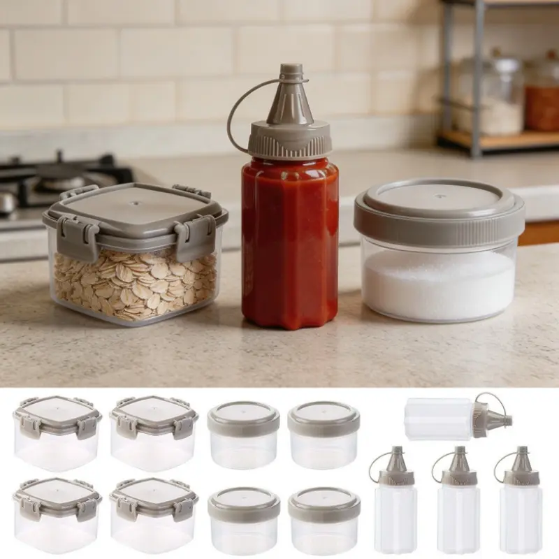 12 Pcs Transparent Mini Plastic Square Sauce Squeeze Bottles with Cover, Kitchen Utensils for Seasoning, Salad Dressing, Outdoor Barbecue