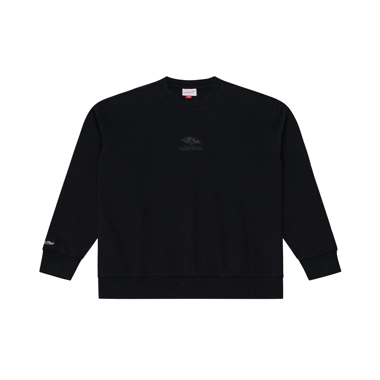 Baltimore Ravens Black Core Essentials Fleece Sweatshirt NFL Throwback Crewneck Vintage Fan Gear Mitchell & Ness