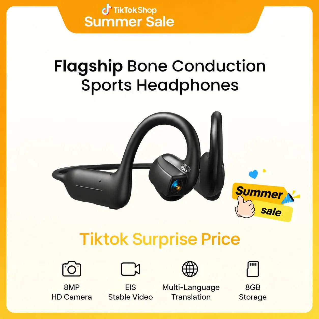 E12 Bone Conduction Camera Headset, AI Smart Conversation Open-Ear Bluetooth Earphones, Supports HD Video Recording & Voice Recording, Real-Time Translation via App, Ideal for Daily Life Recording, Cycling and Travel.