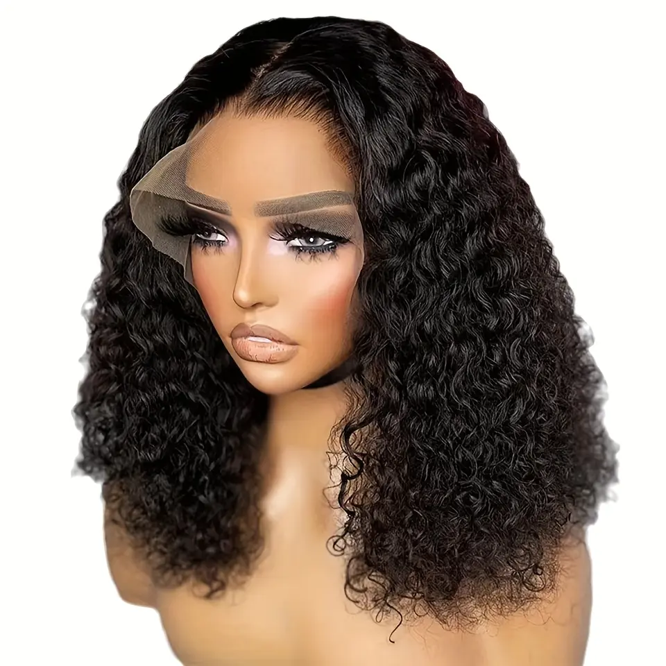1pc Character Costume Wig, Wavy Natural Black Wig 16 Inches, Short Bob Wigs Deep Wave Rose Net Wigs Short Curly Bob Wig Glueless Machine Made Wigs Reusable, Work, Date, Concert, Role-Playing