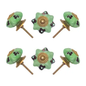 Light Green Floral Ceramic Knobs (Pack of 6) – 1.75 Inch Furniture Pulls by CDNY