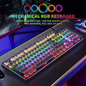 Wired Punk-Style Round ABS Keycaps Mechanical Gaming Keyboard - Ergonomic, RGB Backlit, USB Plug-and-Play, Full-Size, Blue Switches, Metal - Suitable for PC, Gaming Use