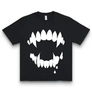 Alternative Fashion Tee with Bold Teeth Silhouette Artwork Combining Drip Effects and Contrasting Background
